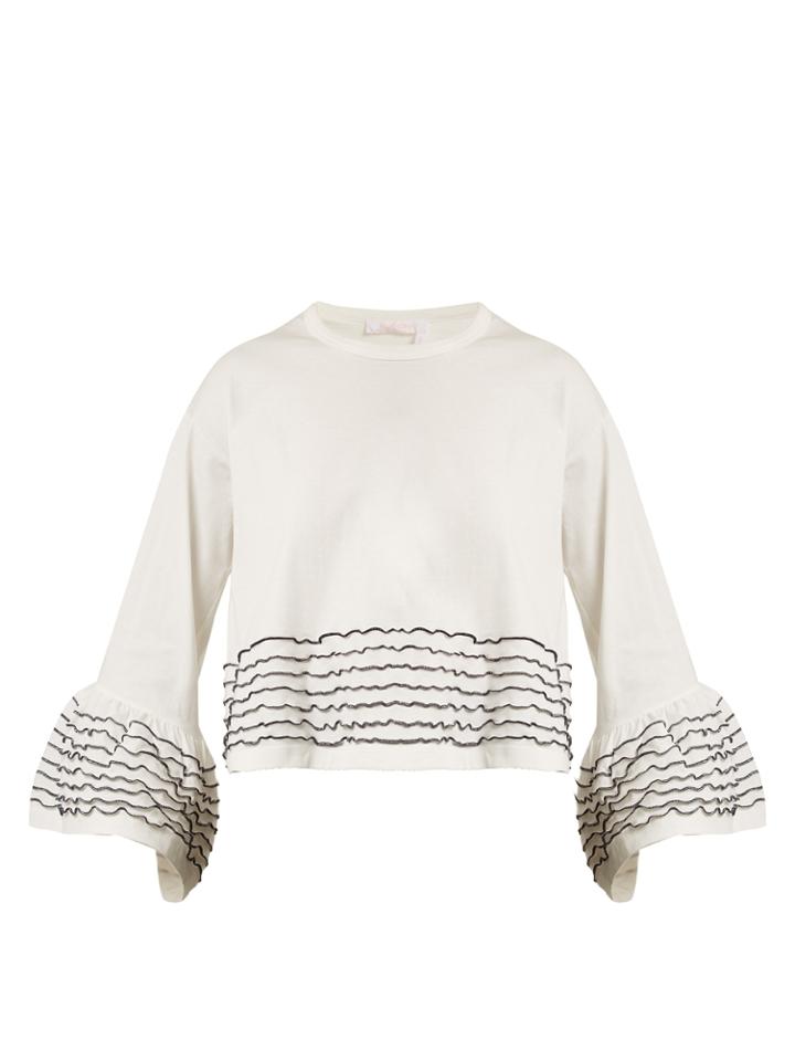 See By Chloé Bell-cuff Embroidered Cotton-jersey Top