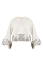 See By Chloé Bell-cuff Embroidered Cotton-jersey Top