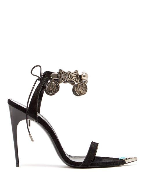 Matchesfashion.com Saint Laurent - Dallas Charm Embellished Suede Sandals - Womens - Black