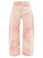 Ladies Rtw Marques'almeida - Frayed-cuff Tie-dye Organic-cotton Wide-leg Jeans - Womens - Pink White