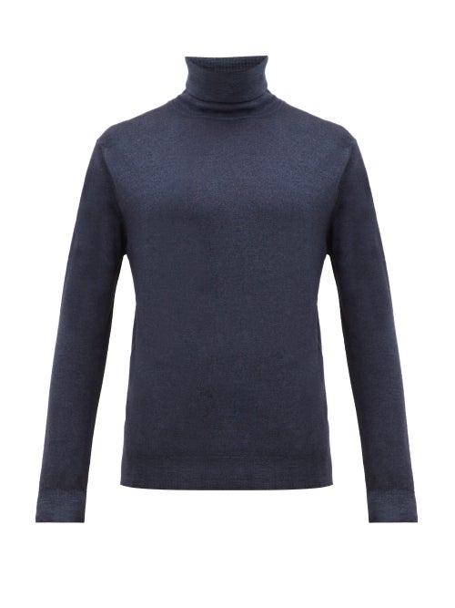 Matchesfashion.com Altea - Garment Dyed Virgin Wool Roll Neck Sweater - Mens - Navy
