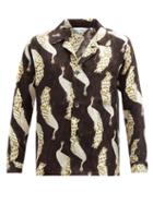 Mens Rtw Nipoaloha - Peacock-print Silk-twill Shirt - Mens - Brown Multi