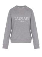 Matchesfashion.com Balmain - Logo Print Cotton Jersey Sweatshirt - Mens - Grey