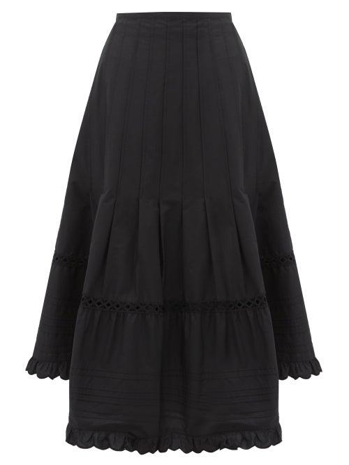 Matchesfashion.com See By Chlo - Asymmetric Hem Cotton Poplin Midi Skirt - Womens - Black