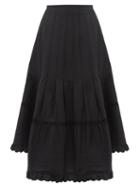 Matchesfashion.com See By Chlo - Asymmetric Hem Cotton Poplin Midi Skirt - Womens - Black