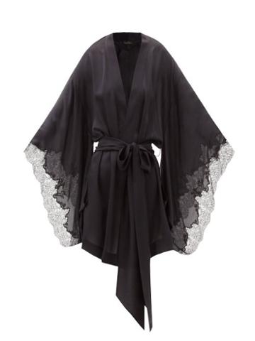 Ladies Lingerie Carine Gilson - Lace-trimmed Silk-satin Short Robe - Womens - Black