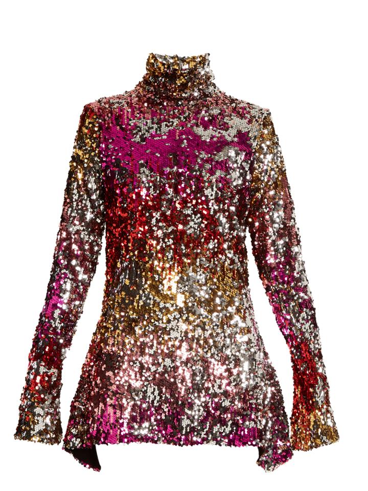 Halpern High-neck Sequin-embellished Dress