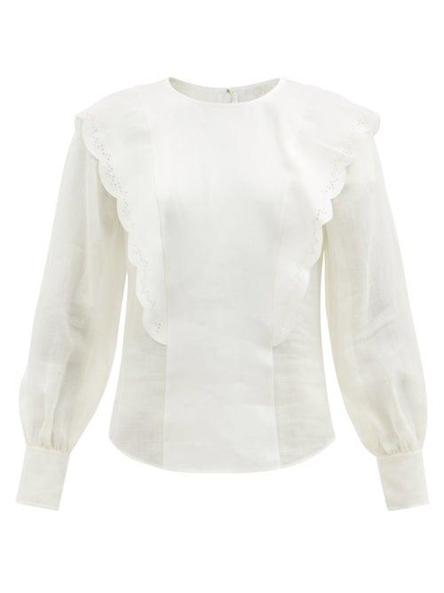 Chlo - Scalloped Linen-voile Blouse - Womens - White