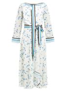 Matchesfashion.com Roland Mouret - Fernandina Floral Print Seersucker Crepe Dress - Womens - Blue Print