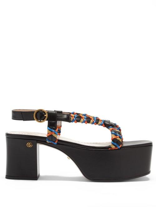 Ladies Shoes Gucci - Woven-ribbon Leather Platform Sandals - Womens - Black Multi