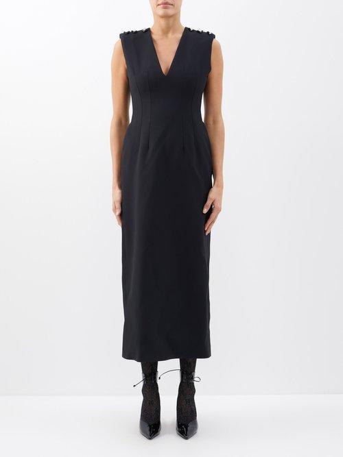 Gucci - Button-embellished Silk-blend Crepe Midi Dress - Womens - Black