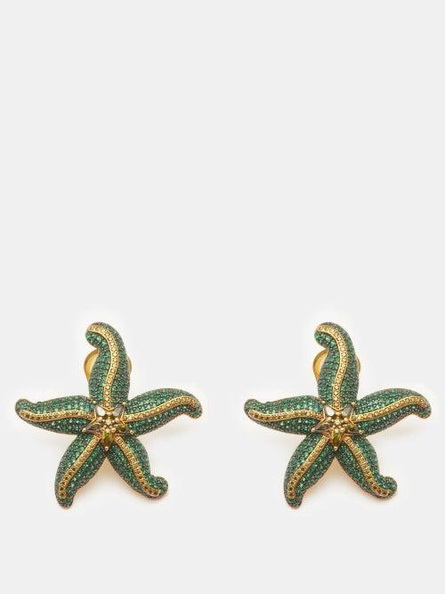 Begm Khan - Sea Star 24kt Gold-plated Clip Earrings - Womens - Green