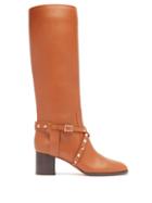 Matchesfashion.com Valentino - Rockstud Knee High Leather Boots - Womens - Tan