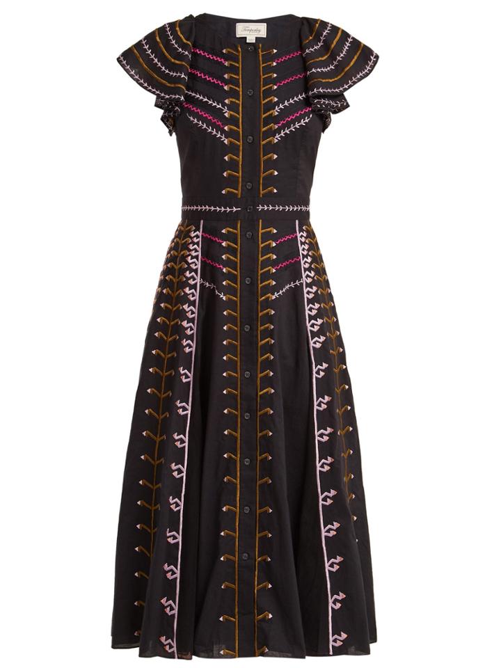 Temperley London Expedition Embroidered-cotton Ruffle Midi Dress