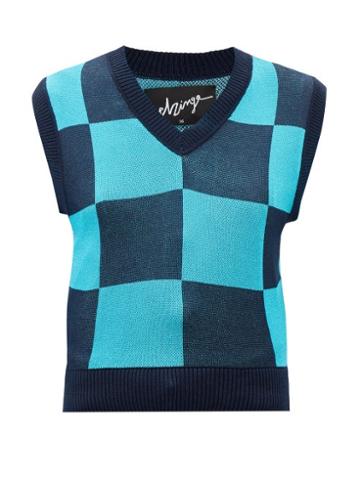 Elzinga - Checkboard-jacquard Sleeveless Sweater - Womens - Blue Multi