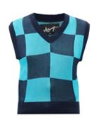 Elzinga - Checkboard-jacquard Sleeveless Sweater - Womens - Blue Multi