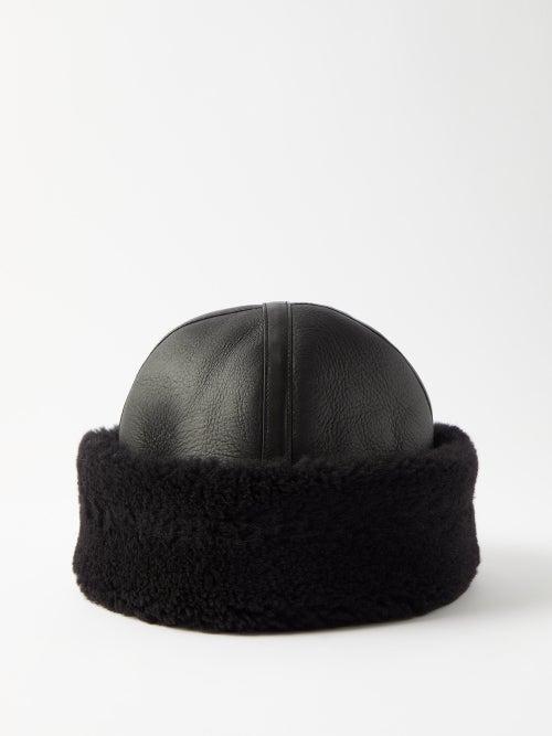 Toteme - Shearling Turn-up Brim Hat - Womens - Black