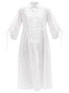 Ladies Beachwear Evi Grintela - Balloon-sleeve Striped Cotton Shirt Dress - Womens - White