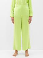 Asceno - London Sandwashed Silk-satin Pyjama Trousers - Womens - Green
