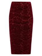 Matchesfashion.com Galvan - High Rise Rose Appliqu Velvet Pencil Skirt - Womens - Burgundy