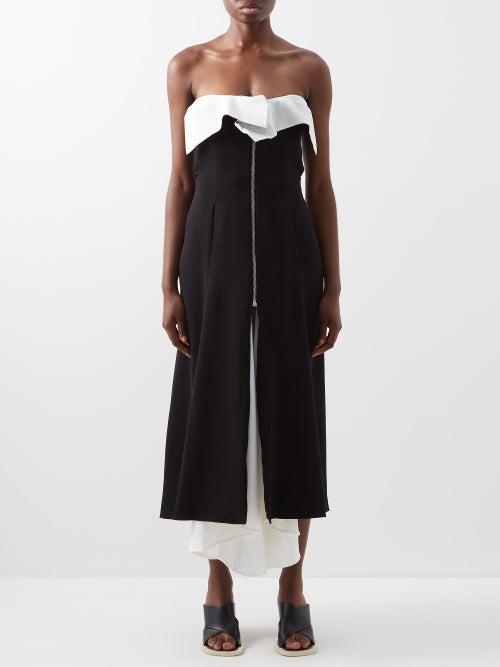 Proenza Schouler - Layered Strapless Crepe Midi Dress - Womens - Black White