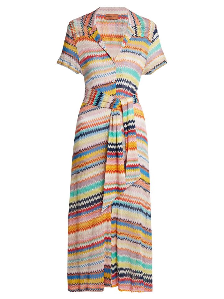 Missoni Mare Rainbow Zigzag-striped Knit Shirtdress