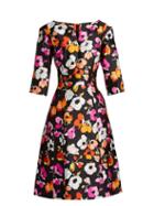 Oscar De La Renta V-neck Floral-print Full-skirt Silk Dress