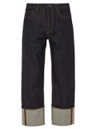 Matchesfashion.com Valentino - Straight Leg Exaggerated Cuff Jeans - Mens - Navy