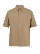 Matchesfashion.com Fendi - Point Collar Short Sleeved Cotton Poplin Shirt - Mens - Beige
