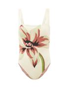 Matchesfashion.com Cala De La Cruz - Flora Square-neck Swimsuit - Womens - White Print