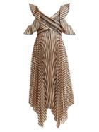 Matchesfashion.com Self-portrait - Asymmetric Striped Satin Dress - Womens - Black Gold