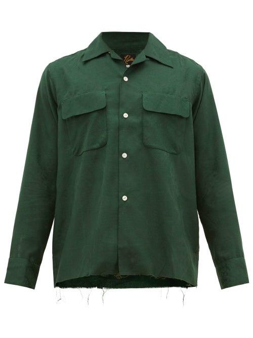 Matchesfashion.com Needles - Raw Hem Silk Jacquard Shirt - Mens - Green