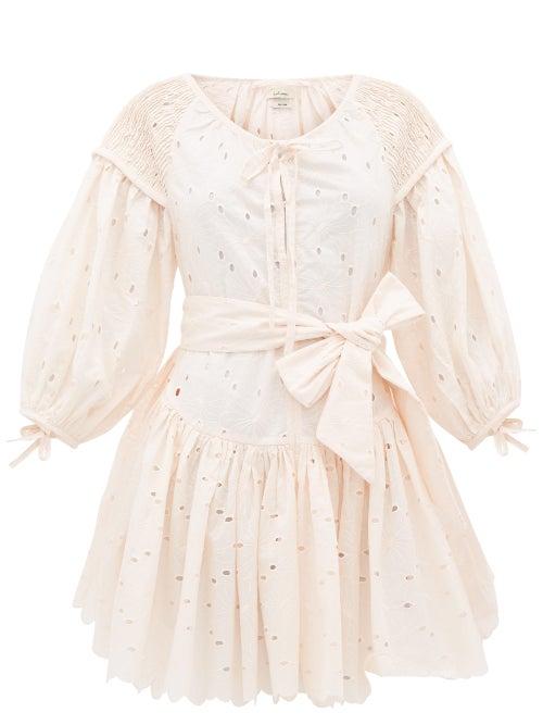 Matchesfashion.com Innika Choo - Meg Nettick Floral-embroidered Cotton Dress - Womens - Light Pink