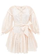 Matchesfashion.com Innika Choo - Meg Nettick Floral-embroidered Cotton Dress - Womens - Light Pink