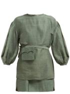 Matchesfashion.com Rhode Resort - Marli Layered Slubbed Silk Mini Dress - Womens - Dark Green