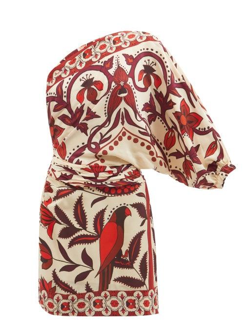 Johanna Ortiz - Azucar Avenue One-shoulder Printed Silk Mini Dress - Womens - Red Multi