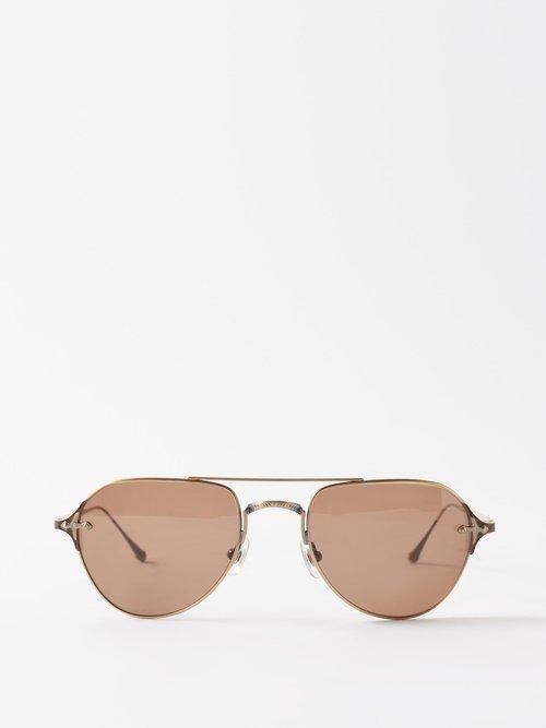 Matsuda - Aviator Metal Sunglasses - Mens - Gold Brown
