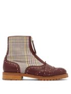 Matchesfashion.com Gabriela Hearst - Marcela Contrast Check Leather Boots - Womens - Burgundy Multi