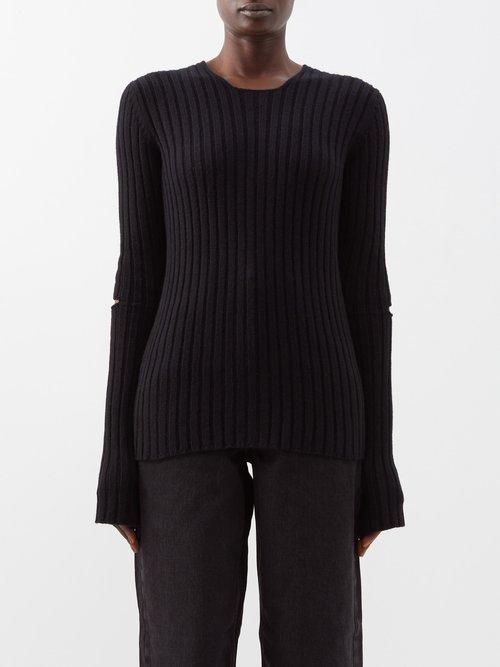 Raey - Crew-neck Slashed-sleeve Wool Jumper - Womens - Black