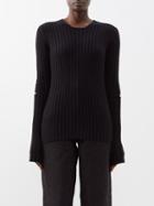 Raey - Crew-neck Slashed-sleeve Wool Jumper - Womens - Black