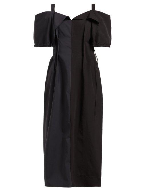 Matchesfashion.com Jil Sander - Gabi Colour Block Off The Shoulder Dress - Womens - Black Navy