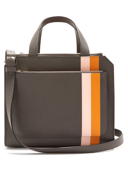 Matchesfashion.com Valextra - Passepartout Medium Striped Leather Bag - Womens - Grey Multi