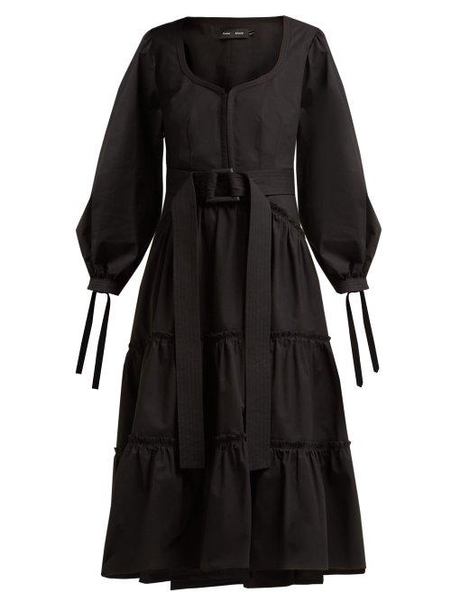 Matchesfashion.com Proenza Schouler - Belted Tiered Cotton Midi Dress - Womens - Black