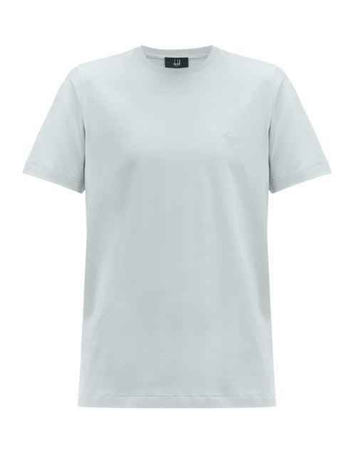 Matchesfashion.com Dunhill - Monogram Embroidered Cotton T Shirt - Mens - Light Blue