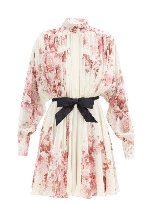 Matchesfashion.com Giambattista Valli - High-neck Floral-print Silk-georgette Dress - Womens - Beige Multi