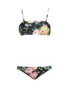 Matchesfashion.com Zimmermann - Allia Floral Print Bandeau Bikini - Womens - Black