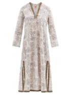 Matchesfashion.com Le Sirenuse, Positano - Giada Lion And Monkey-print Cotton Kaftan - Womens - Blue Print