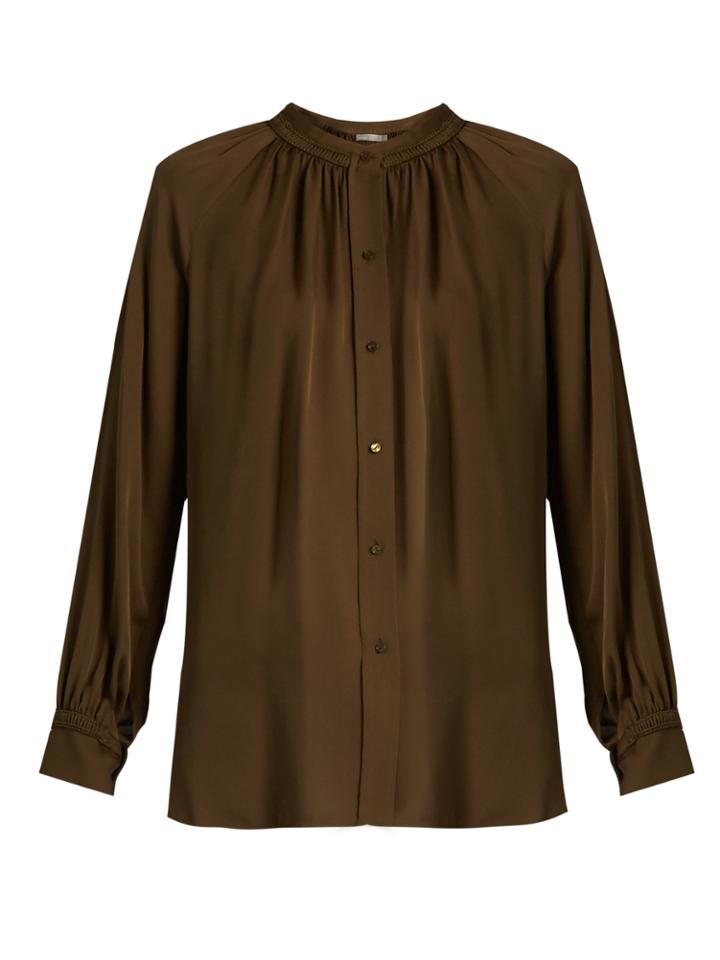 Vince Oversized Gathered Silk Blouse
