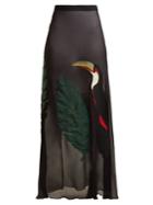Adriana Degreas Toucan-embroidered Silk Skirt
