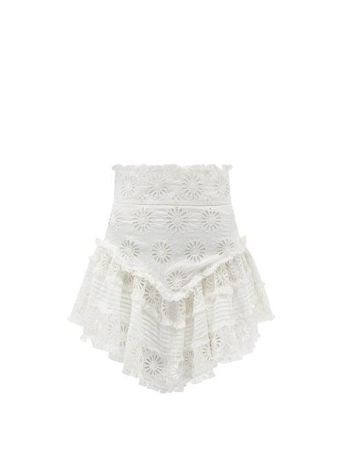 Isabel Marant - Diva Dip-hem Broderie-anglaise Cotton-blend Skirt - Womens - White